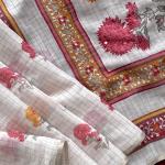 Symmetrical Off White Printed Linen Silk Saree With Luxuriant Blouse Piece