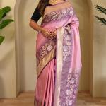 Resplendent Baby Pink Soft Banarasi Silk Saree With Magnificat Blouse Piece