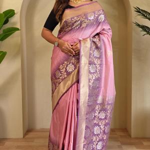 Resplendent Baby Pink Soft Banarasi Silk Saree With Magnificat Blouse Piece