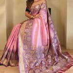 Resplendent Baby Pink Soft Banarasi Silk Saree With Magnificat Blouse Piece