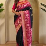 Desirable Black Soft Banarasi Silk Saree With Ephemeral Blouse Piece