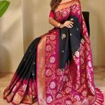 Desirable Black Soft Banarasi Silk Saree With Ephemeral Blouse Piece
