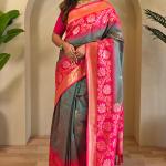Exceptional Grey Soft Banarasi Silk Saree With Gratifying Blouse Piece