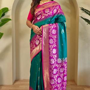 Jazzy Rama Soft Banarasi Silk Saree With Fantabulous Blouse Piece