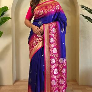 Entrancing Royal Blue Soft Banarasi Silk Saree With Supernal Blouse Piece