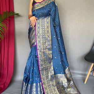 Lagniappe Blue Soft Banarasi Silk Saree With Vestigial Blouse Piece