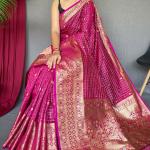 Glittering Dark Pink Soft Banarasi Silk Saree With Sumptuous Blouse Piece