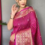 Glittering Dark Pink Soft Banarasi Silk Saree With Sumptuous Blouse Piece