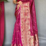 Glittering Dark Pink Soft Banarasi Silk Saree With Sumptuous Blouse Piece