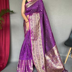 Traditional Purple Soft Banarasi Silk Saree With Opulent Blouse Piece