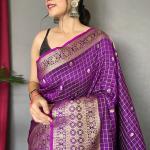 Traditional Purple Soft Banarasi Silk Saree With Opulent Blouse Piece