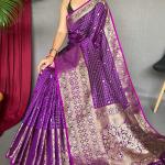 Traditional Purple Soft Banarasi Silk Saree With Opulent Blouse Piece