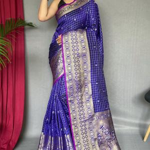 Girlish Royal Blue Soft Banarasi Silk Saree With Outstanding Blouse Piece
