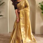 Rhapsody Dark Beige Soft Banarasi Tissue Silk Saree With Ethnic Blouse Piece