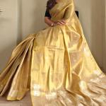 Rhapsody Dark Beige Soft Banarasi Tissue Silk Saree With Ethnic Blouse Piece