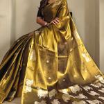 Forbearance Golden Soft Banarasi Tissue Silk Saree With Elegant Blouse Piece