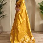 Rhapsodic Mustard Soft Banarasi Tissue Silk Saree With Ephemeral Blouse Piece