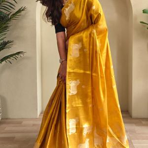 Rhapsodic Mustard Soft Banarasi Tissue Silk Saree With Ephemeral Blouse Piece