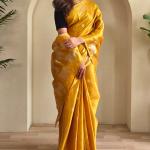 Rhapsodic Mustard Soft Banarasi Tissue Silk Saree With Ephemeral Blouse Piece