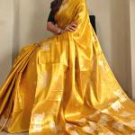 Rhapsodic Mustard Soft Banarasi Tissue Silk Saree With Ephemeral Blouse Piece
