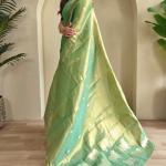 Splendiferous Pista Soft Banarasi Tissue Silk Saree With Elegant Blouse Piece