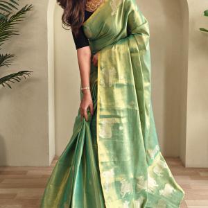 Splendiferous Pista Soft Banarasi Tissue Silk Saree With Elegant Blouse Piece