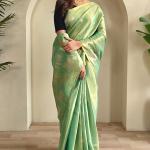 Splendiferous Pista Soft Banarasi Tissue Silk Saree With Elegant Blouse Piece
