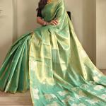 Splendiferous Pista Soft Banarasi Tissue Silk Saree With Elegant Blouse Piece