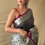 Elision Black Soft Banarasi Silk Saree With Excellent Blouse Piece