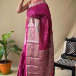 Entrancing Dark Pink Soft Banarasi Silk Saree With Glorious Blouse Piece