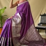 Tempting Purple Soft Banarasi Silk Saree With Engaging Blouse Piece