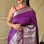 Tempting Purple Soft Banarasi Silk Saree With Engaging Blouse Piece