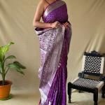 Tempting Purple Soft Banarasi Silk Saree With Engaging Blouse Piece
