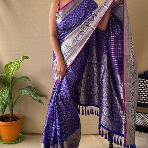 Murmurous Royal Blue Soft Banarasi Silk Saree With Lassitude Blouse Piece