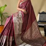 Effervescent Wine Soft Banarasi Silk Saree With Cynosure Blouse Piece
