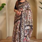 Scrumptious Off White Kalamkari Printed Saree With Scintillating Blouse Piece