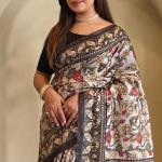 Scrumptious Off White Kalamkari Printed Saree With Scintillating Blouse Piece