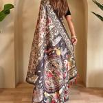 Scrumptious Off White Kalamkari Printed Saree With Scintillating Blouse Piece