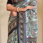 Nectarous Sky Kalamkari Printed Saree With Incomparable Blouse Piece