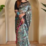 Nectarous Sky Kalamkari Printed Saree With Incomparable Blouse Piece
