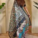 Nectarous Sky Kalamkari Printed Saree With Incomparable Blouse Piece