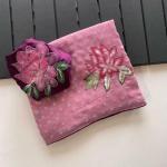 Prettiest Baby Pink Handwork Crush Chiffon Silk Saree With Twirling Blouse Piece
