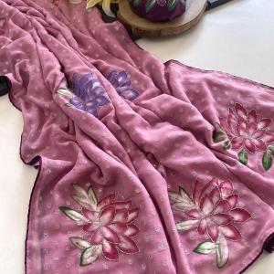 Prettiest Baby Pink Handwork Crush Chiffon Silk Saree With Twirling Blouse Piece