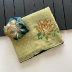 Fantabulous Green Handwork Crush Chiffon Silk Saree With Devastating Blouse Piece