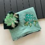 Scrumptious Sea Green Handwork Crush Chiffon Silk Saree With Aplomb Blouse Piece