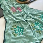 Scrumptious Sea Green Handwork Crush Chiffon Silk Saree With Aplomb Blouse Piece