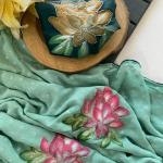 Scrumptious Sea Green Handwork Crush Chiffon Silk Saree With Aplomb Blouse Piece