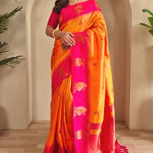 Jazzy Yellow Soft Banarasi Silk Saree With Effulgent Blouse Piece