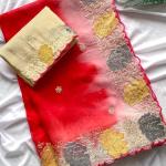 Resplendent Red Embroidery Work Organza Silk Saree With Susurrous Blouse Piece