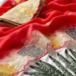 Resplendent Red Embroidery Work Organza Silk Saree With Susurrous Blouse Piece